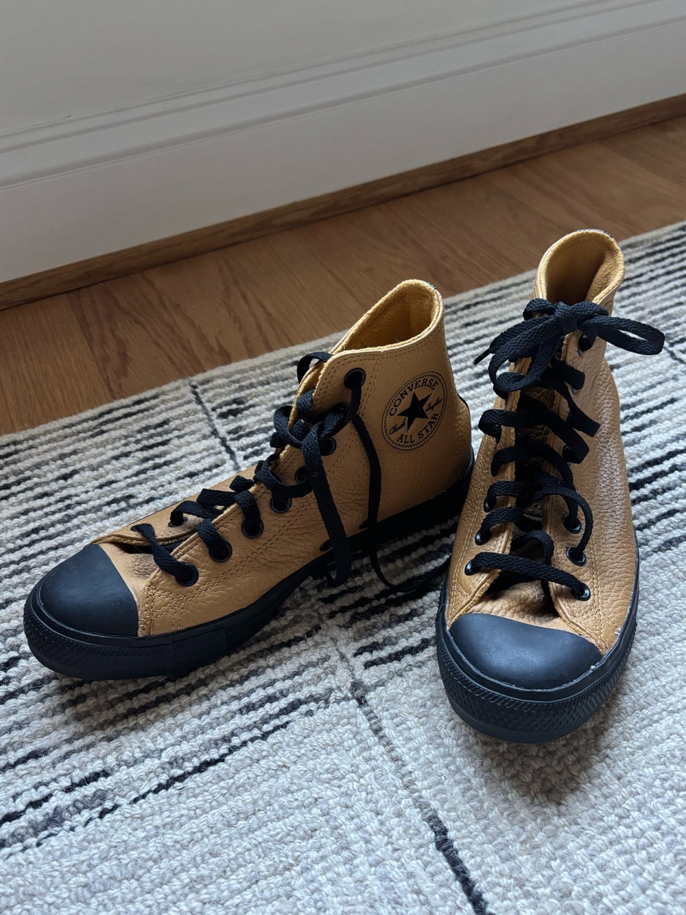 Converse Tan Leather High-Top Sneakers - Black Toe & Sole - Unisex Men’s 7/Wom 9